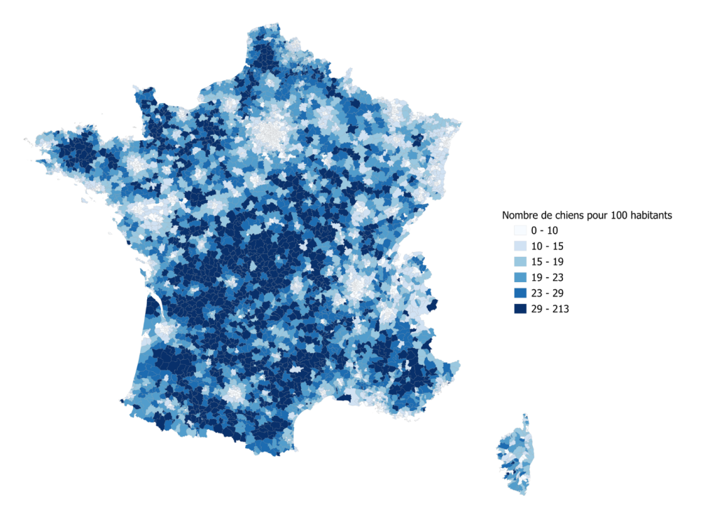 Répartition du nombre de chiens détenus par des détenteurs particuliers